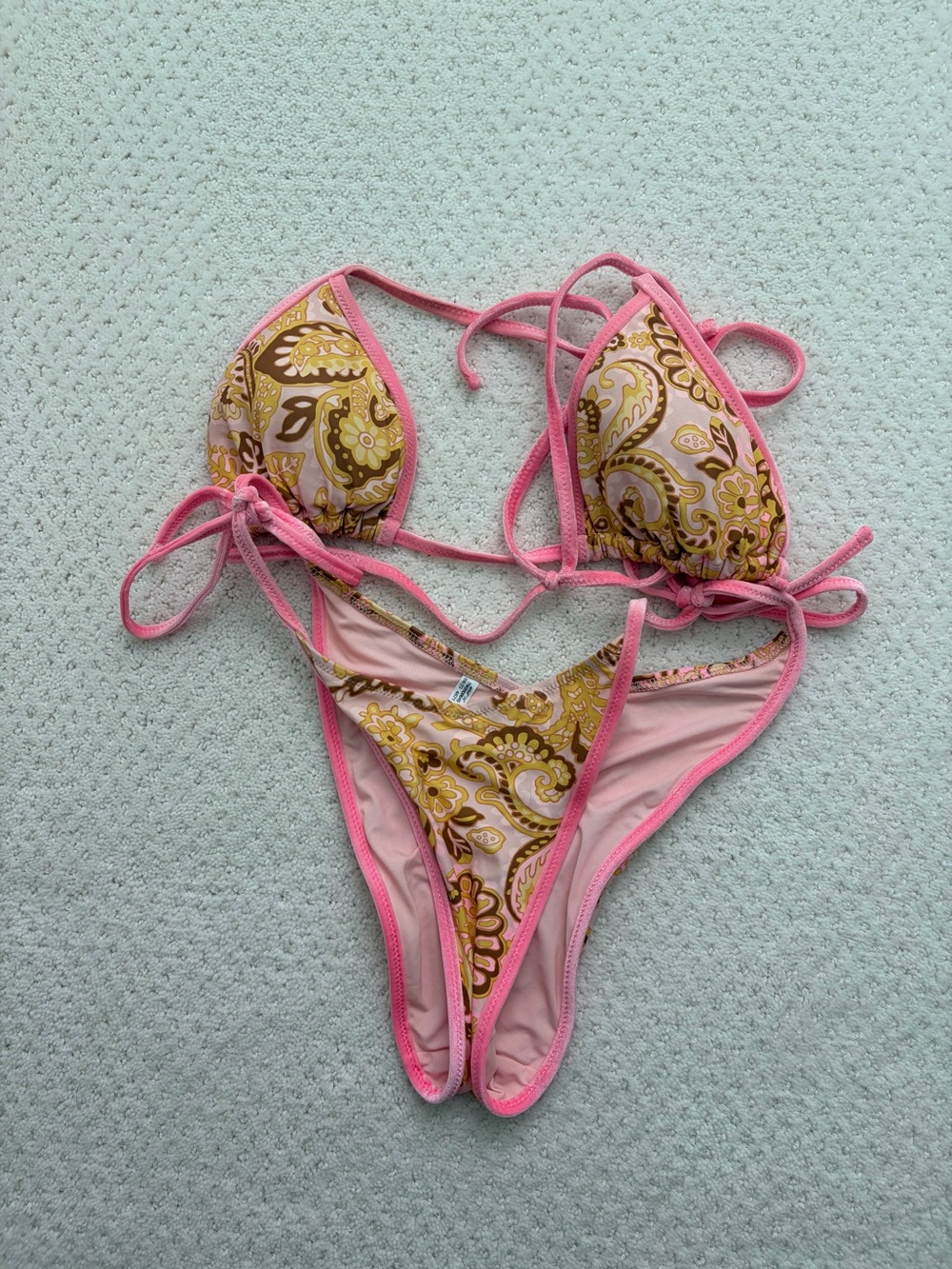AERIE Women’s Pink Gold Brown Paisley Bikini Set Medium